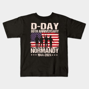 Retro D-Day 2024, 80th Anniversary Normandy 1944 US Flag Kids T-Shirt